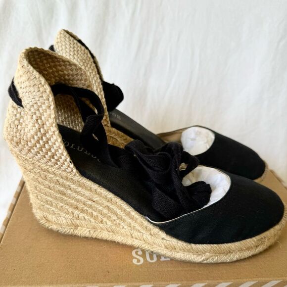 Soludos Black Marseille Espadrilles ankle tie wedges US women’s 8 - Picture 3 of 14